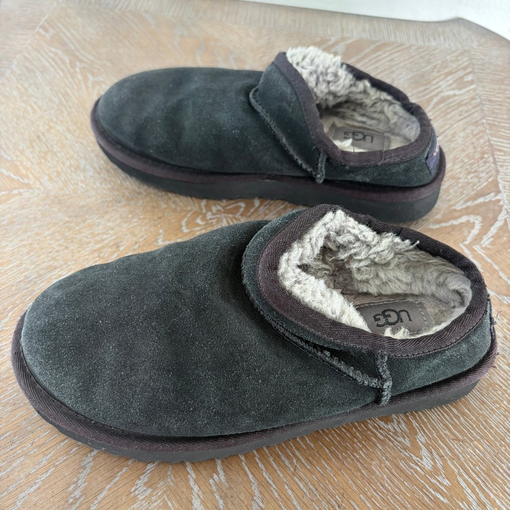 UGG Ansley Black Suede Shearling Lined Slippers Womens Size 7 House Shoes Cozy